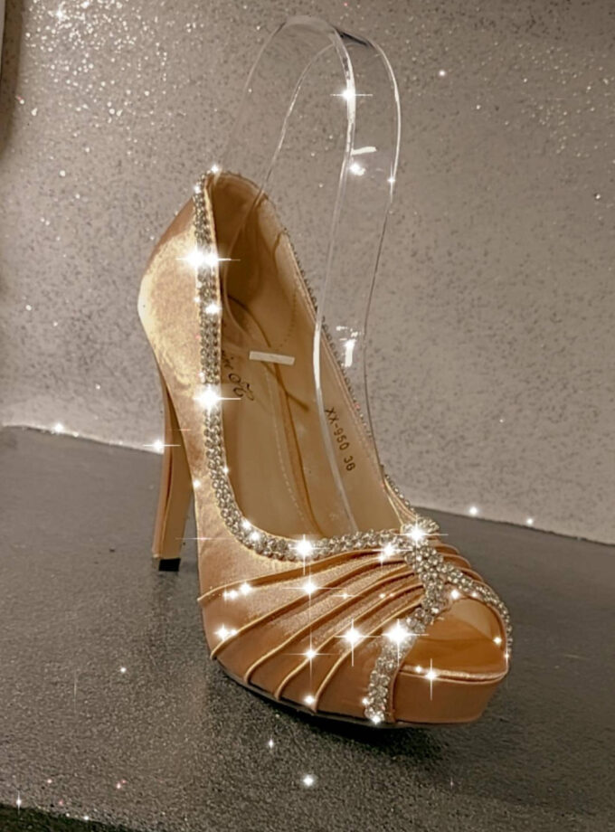 SCARPA SPUNTATA RASO PLATOU CHAMPAGNE STRASS