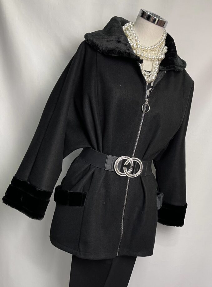 CAPPOTTO 1 NERO ZIP INSERTI PELLICCIA