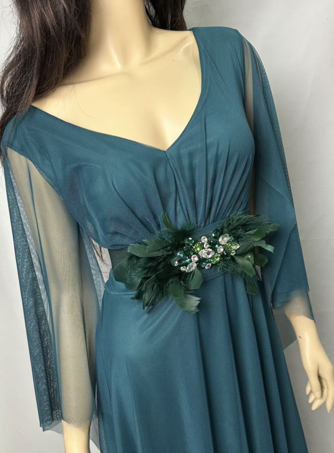 abito tulle maniche lunghe verde gucci