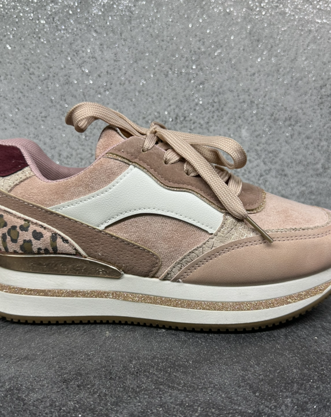 Sneakers da donna rosa inserti gold