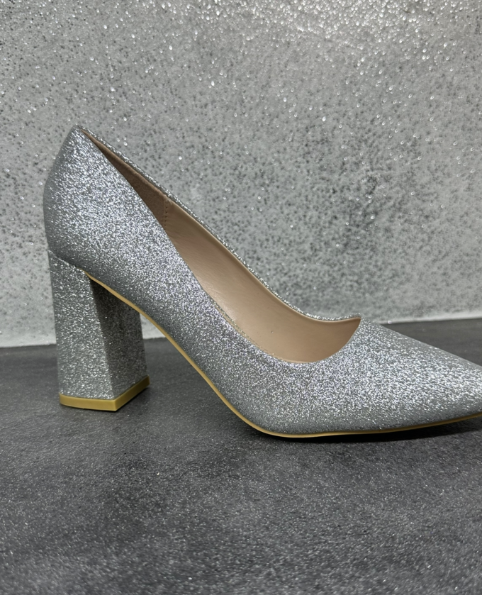 scarpe argento lurex tacco largo