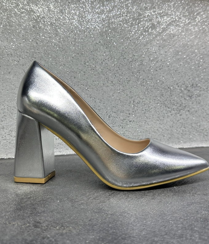 scarpe argento tacco largo