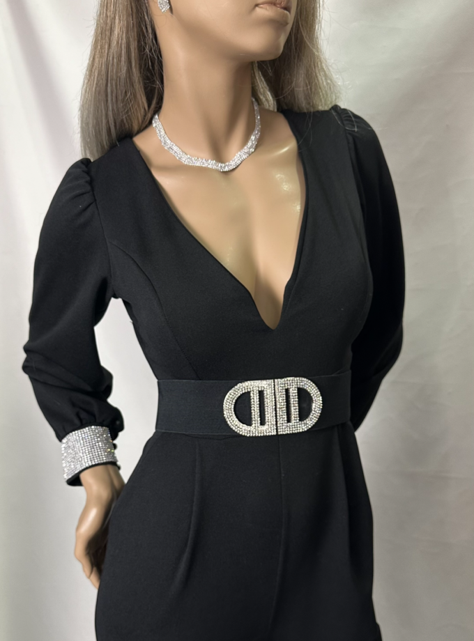 tuta nera polsi strass