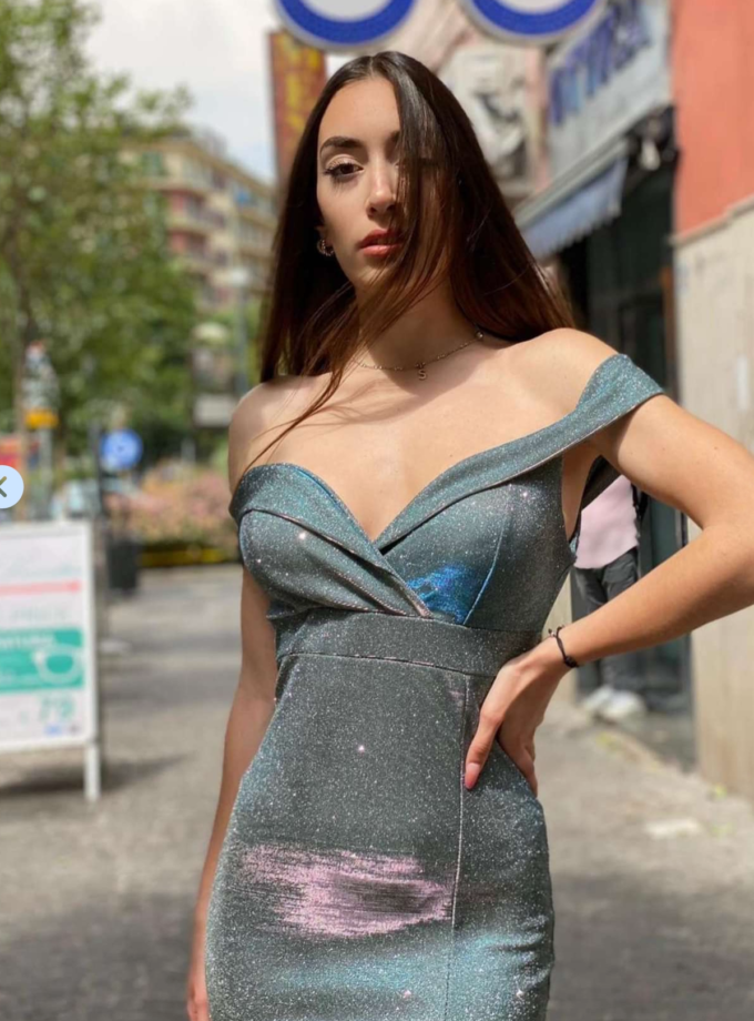 abito lungo sirena brillantinato salvia