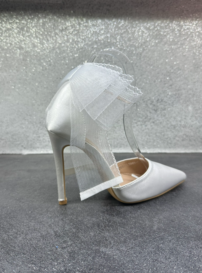 Scarpe raso bianco fiocco tulle