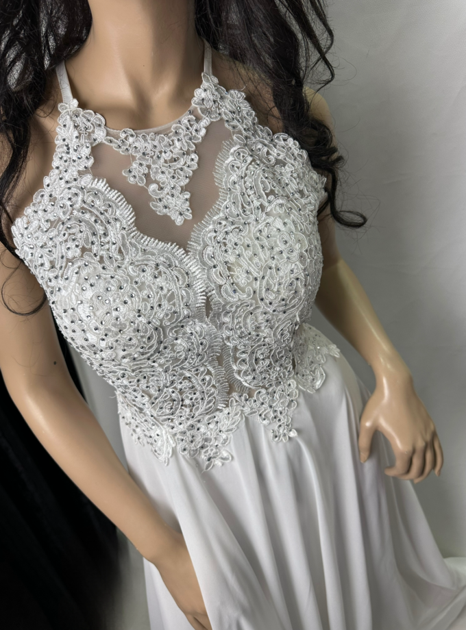 abito lungo bianco corpetto pizzo
