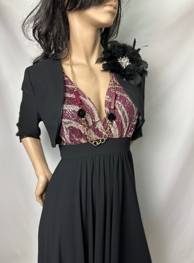 abito lungo corpetto paillettes bordeaux