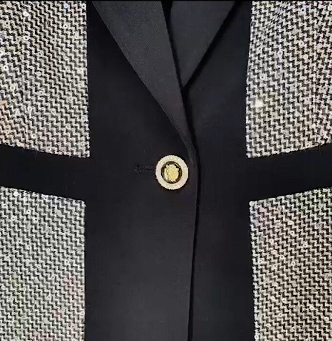 tailleur pantaloni palazzo tessuto rilievo brillantinato