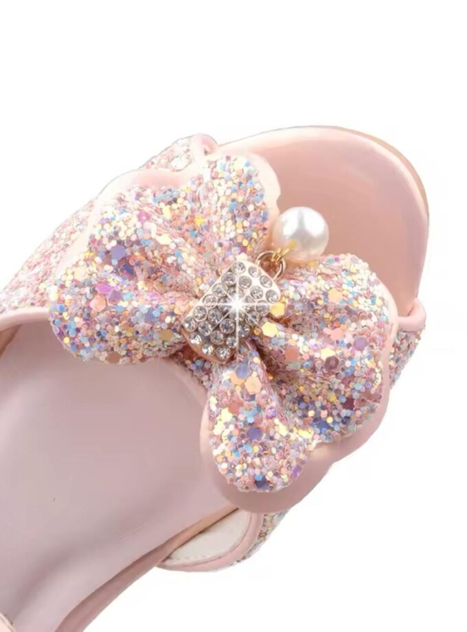 Scarpe bambina tacchetto fiocco rosa gold