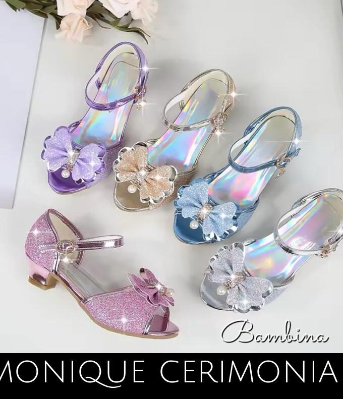 Scarpe bambina tacchetto fiocco celeste polvere