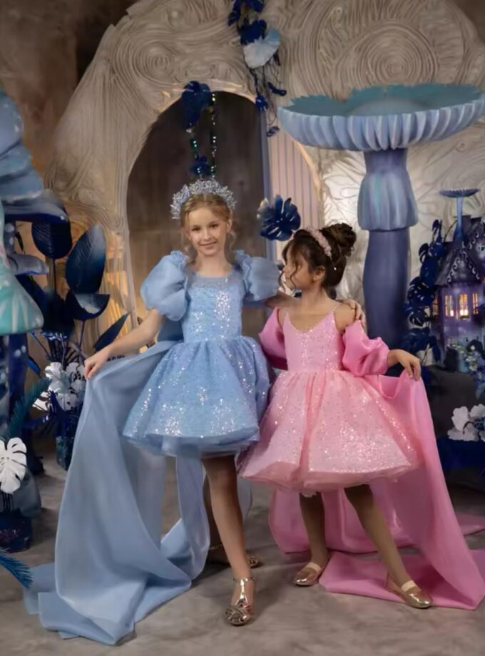 abito bambina fiocco celeste polvere