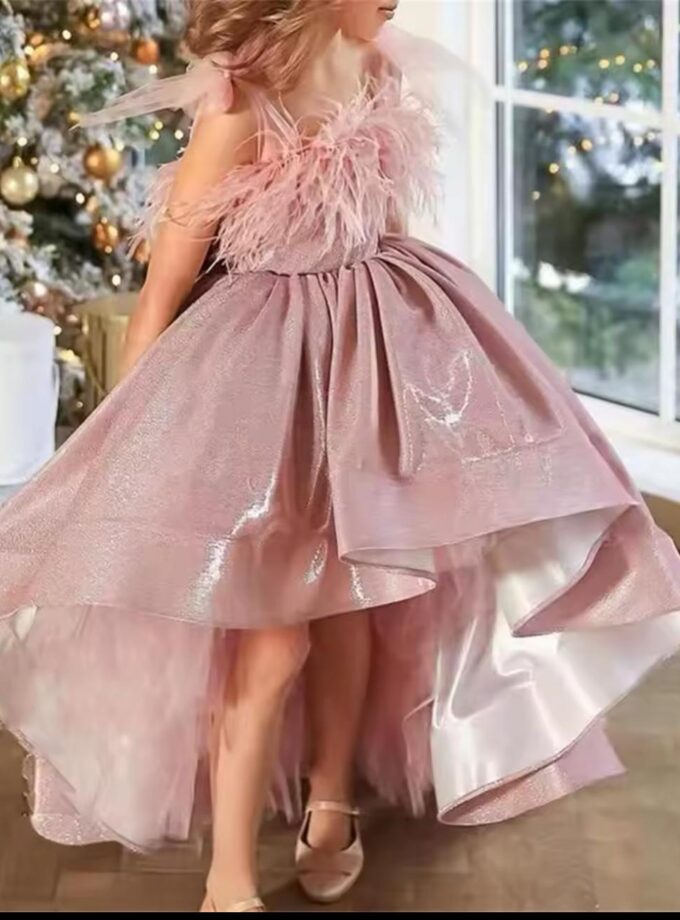 abito bambina lurex fiocco rosa gold