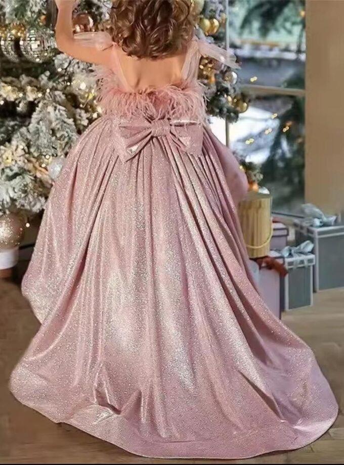 abito bambina lurex fiocco rosa gold