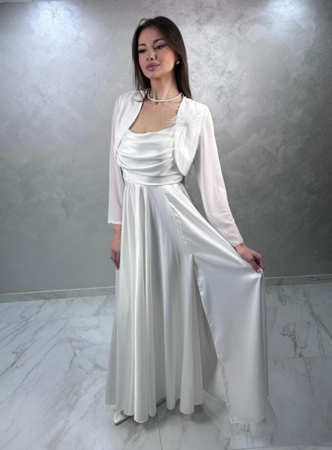 abito lungo bianco raso setato