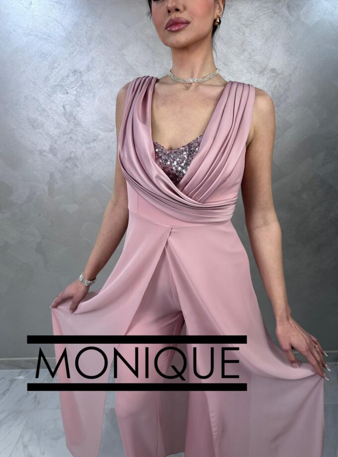 tuta cerimonia corpetto lavorato paillettes rosa antico