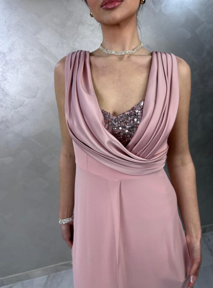 tuta cerimonia corpetto lavorato paillettes rosa antico