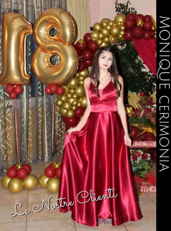 abito lungo raso effetto seta bordeaux incrocio dietro