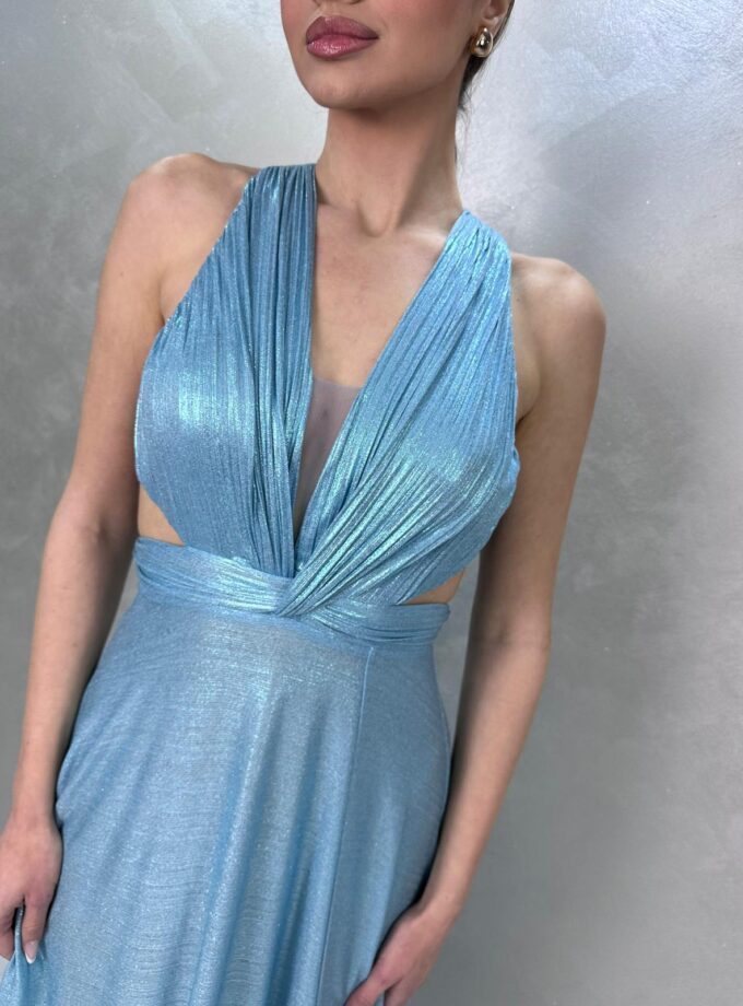 abito lungo metal celeste polvere