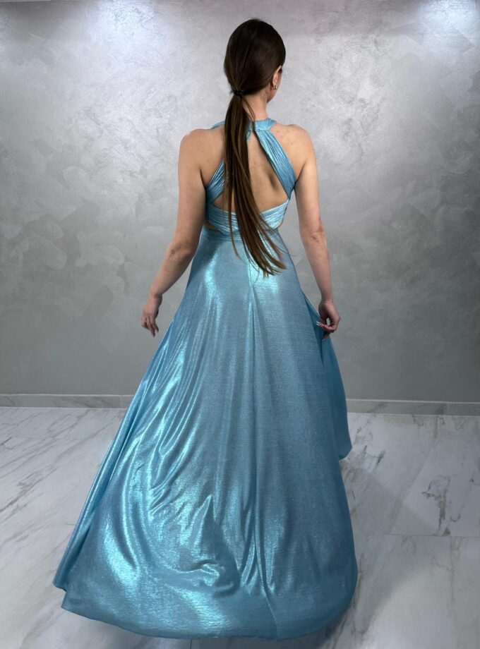 abito lungo metal celeste polvere