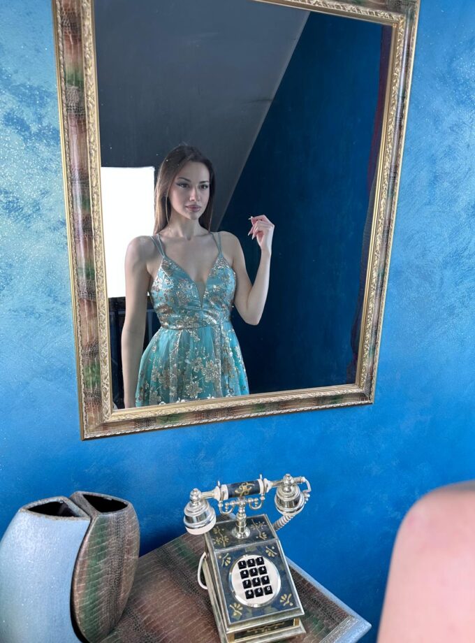 abito bambola verde brillantinato oro