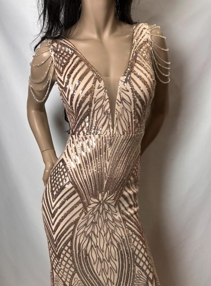 abito sirena paillettes oro