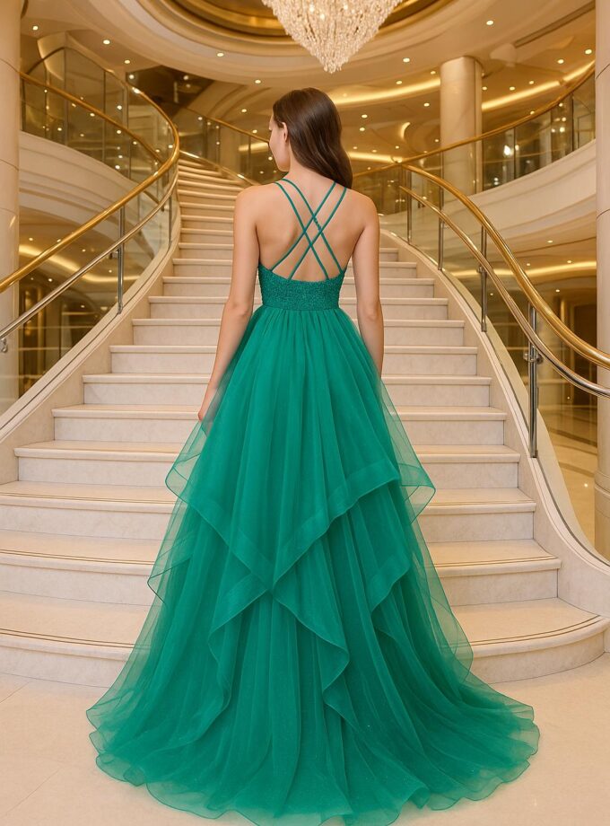 abito bambola balze tulle verde Tiffany