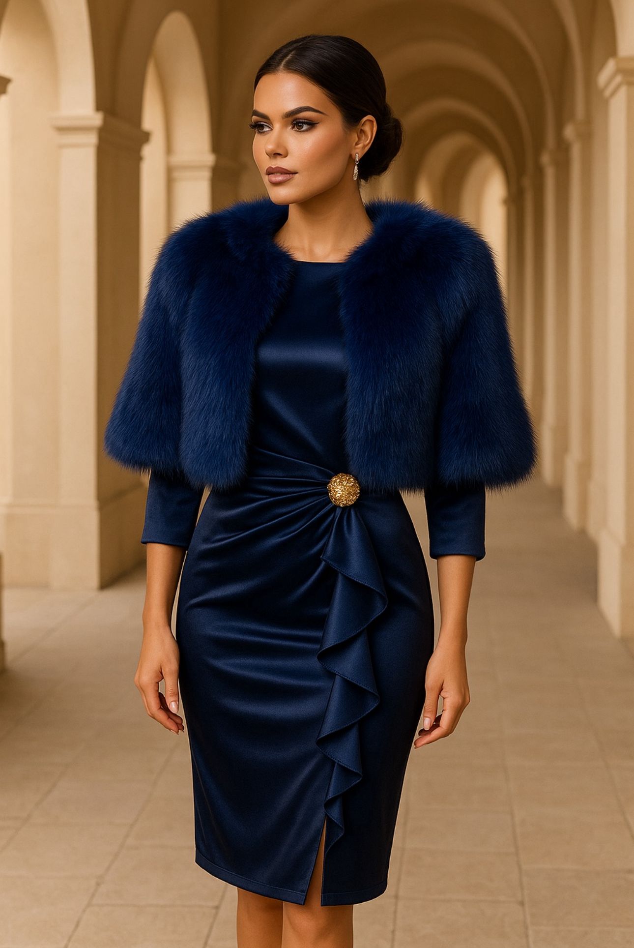 abito tubino rouge raso blu reale - immagine 3