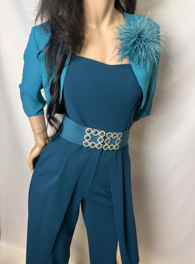 tuta pantaloni palazzo con spacchi verde petrolio