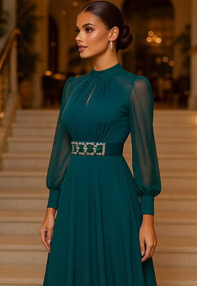 abito lungo maniche velo verde Gucc.i
