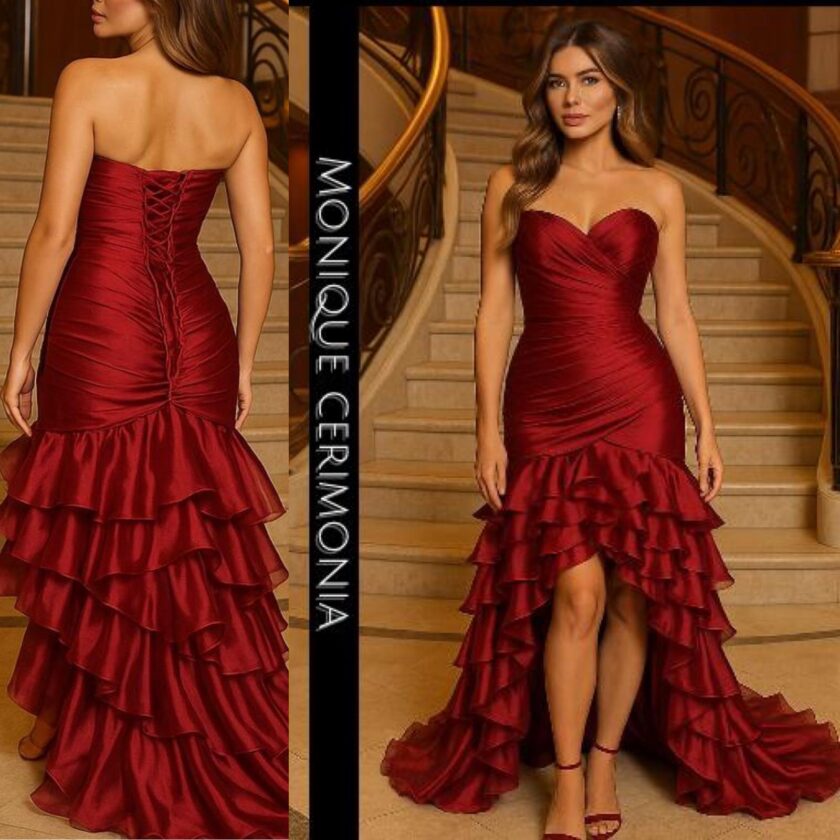 abito sirena taffettà rouge bordeaux