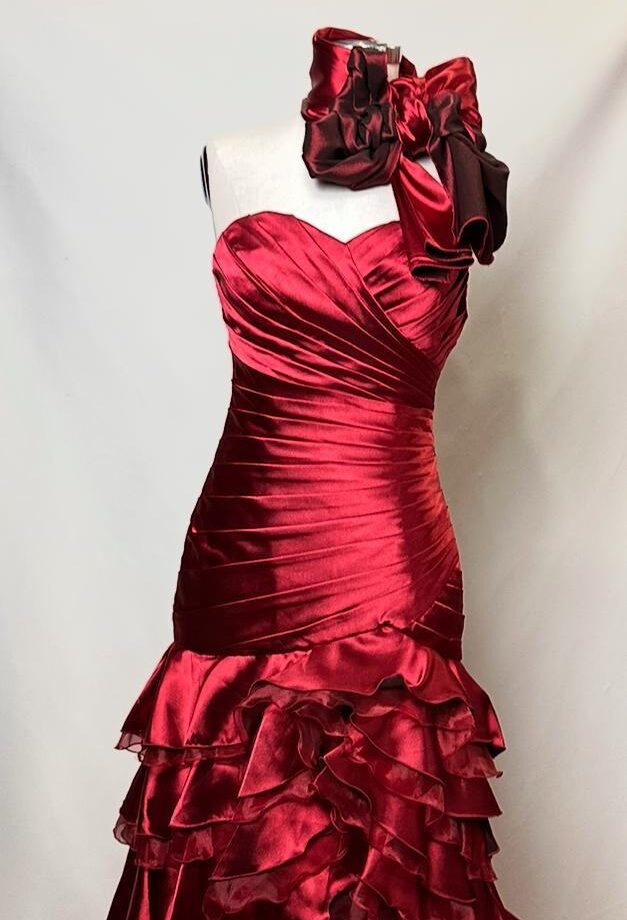 abito sirena taffettà rouge bordeaux