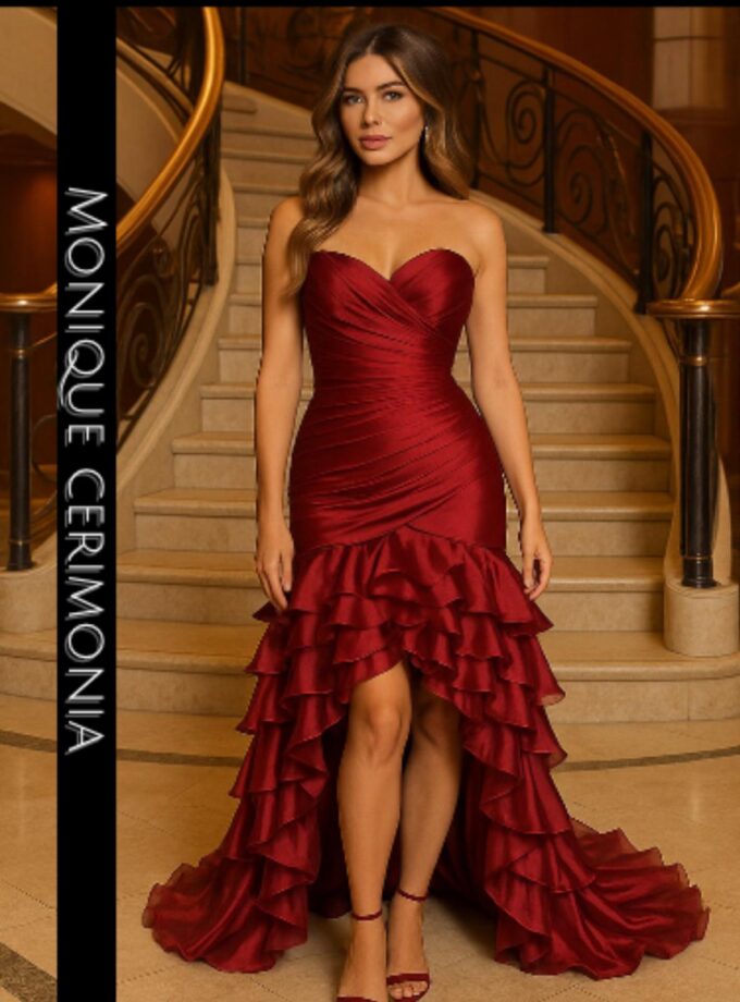 abito sirena taffettà rouge bordeaux