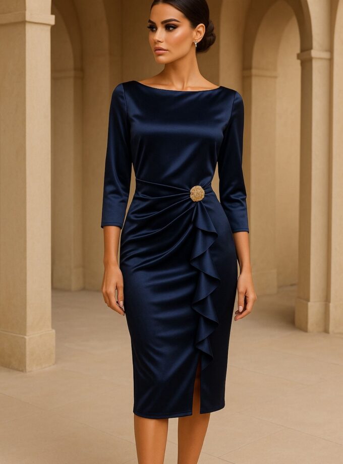 abito tubino rouge raso blu reale