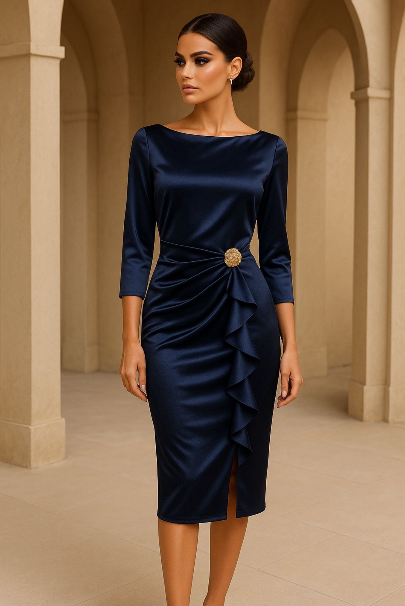 abito tubino rouge raso blu reale