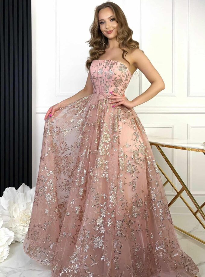 abito bambola brillantinato rosa oro