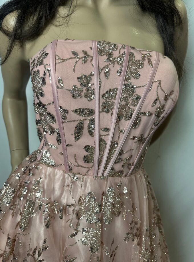 abito bambola brillantinato rosa oro