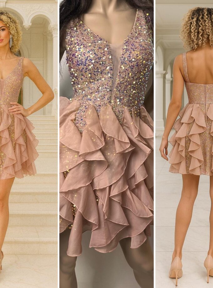 abito corto paillets oro rouge