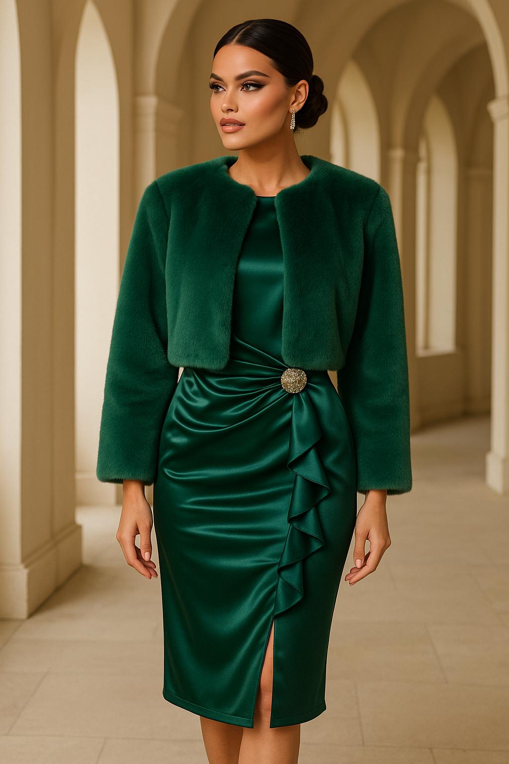 abito tubino rouge raso verde - immagine 2